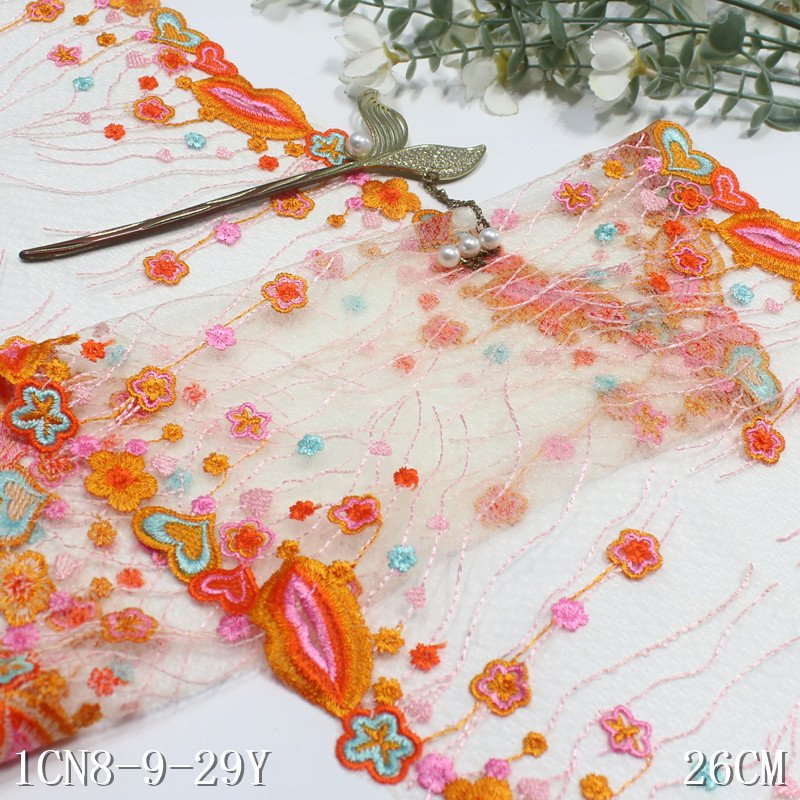 Sexy Lingerie Mesh floral Embroidered Lace fabric Colorful Lip heart Shape 26cm Embroidery Lace trim for Women Underwear