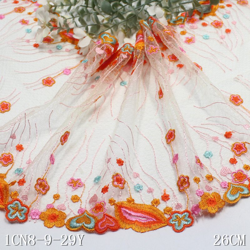 Sexy Lingerie Mesh floral Embroidered Lace fabric Colorful Lip heart Shape 26cm Embroidery Lace trim for Women Underwear