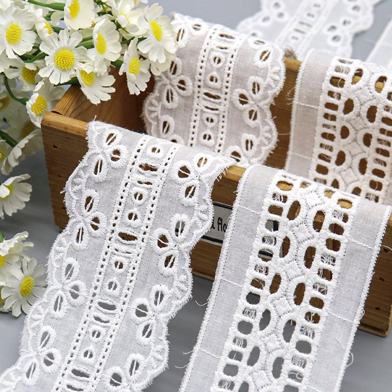 Hot selling lace trim cotton eco friendly soft lace trim embroidery for wedding dress