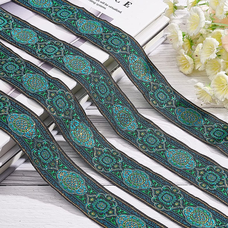 1.3 Inch Craft Sewing Trim Fabric Webbing Tape Decorative Woven Jacquard web Ribbon with Flower Pattern for DIY
