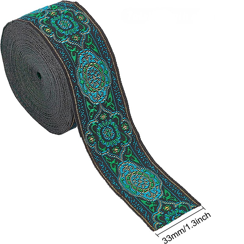 1.3 Inch Craft Sewing Trim Fabric Webbing Tape Decorative Woven Jacquard web Ribbon with Flower Pattern for DIY