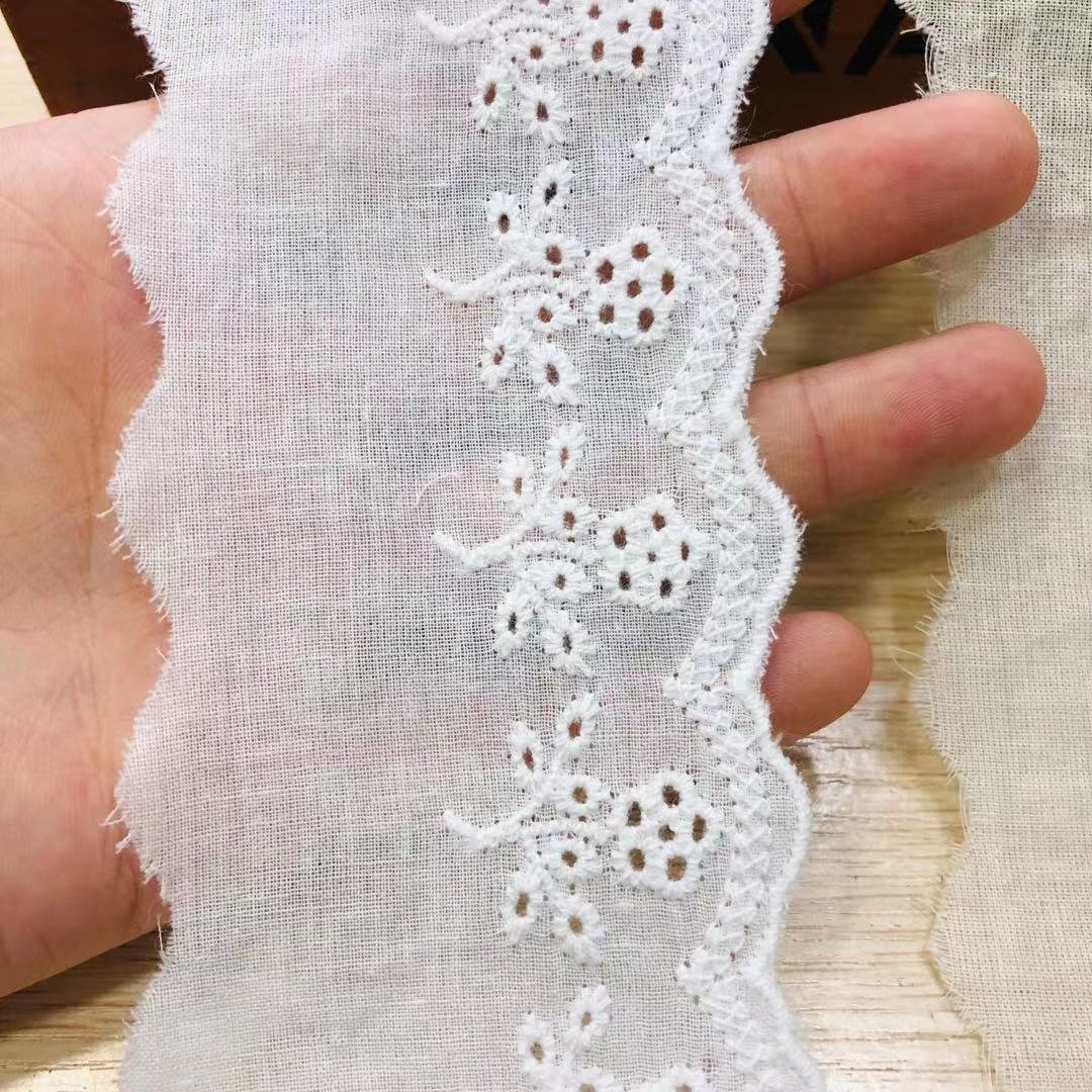 Mesh Cotton Lace 6CM Wavy Broderie Eyelet Lace Trim For Women Dress Garment