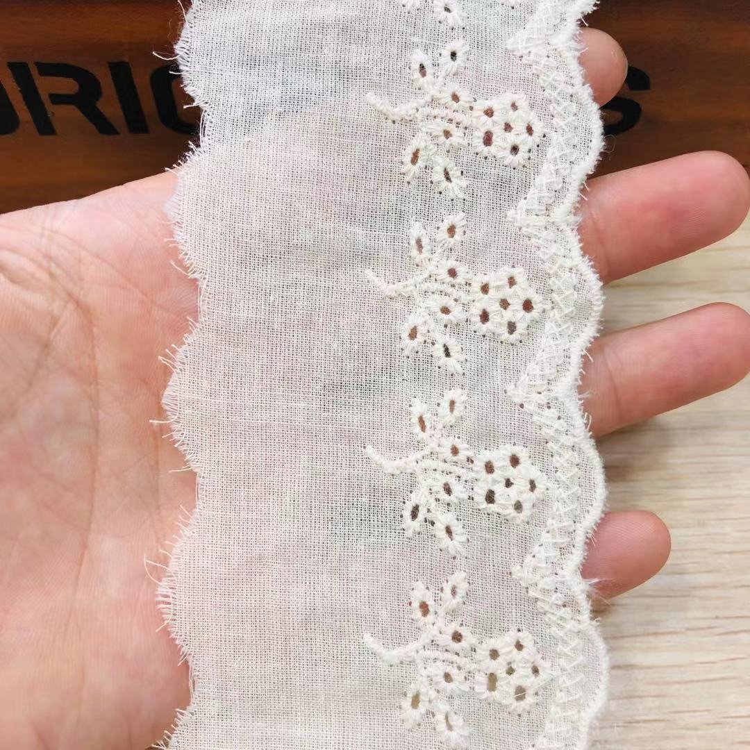Mesh Cotton Lace 6CM Wavy Broderie Eyelet Lace Trim For Women Dress Garment