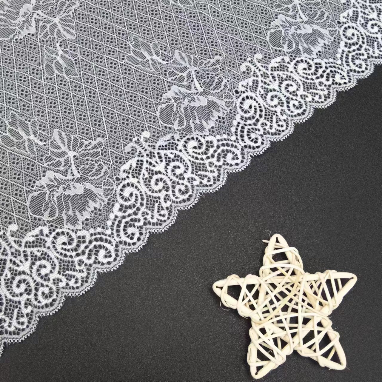 Trim Pattern for Women's Underwear Nylon Spandex Ripstop Tulle Fabric with Lace High Elastic White Knitted Customized Size