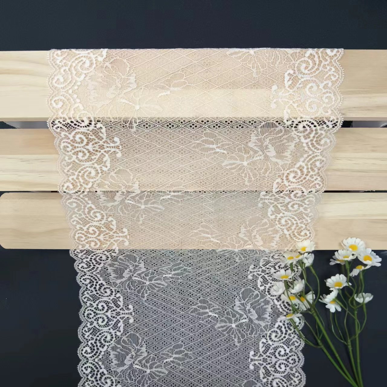 Trim Pattern for Women's Underwear Nylon Spandex Ripstop Tulle Fabric with Lace High Elastic White Knitted Customized Size