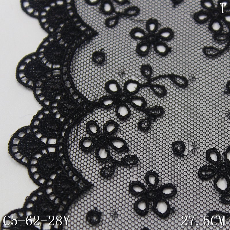Factory Direct Sale Fabric Lace Black mesh Water-soluble edge Embroidery lace trim hollowed flower lace for women