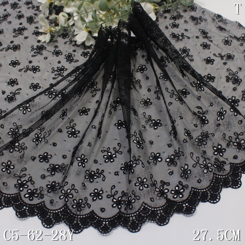 Factory Direct Sale Fabric Lace Black mesh Water-soluble edge Embroidery lace trim hollowed flower lace for women