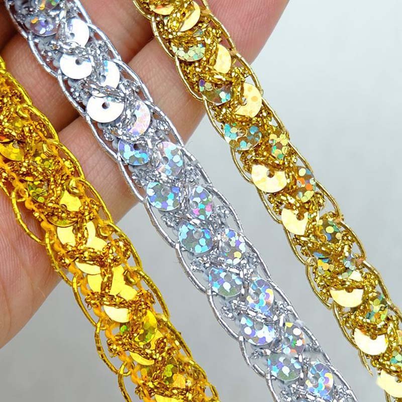 12mm diy clothes accessories sewing lace polyester hat Centipede edge sequined lace ribbon twist strips decorative braided trim