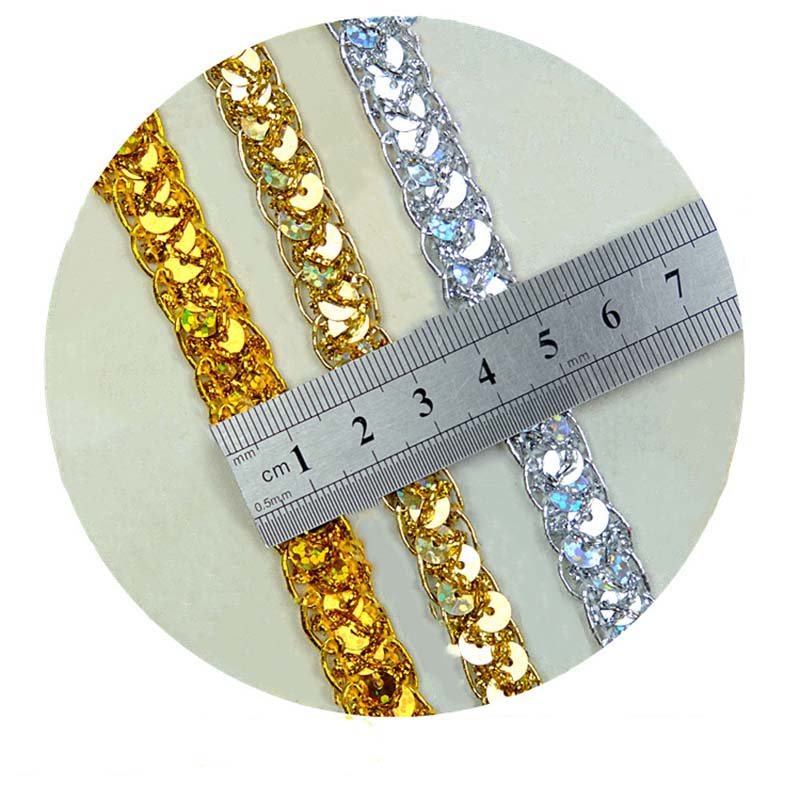12mm diy clothes accessories sewing lace polyester hat Centipede edge sequined lace ribbon twist strips decorative braided trim
