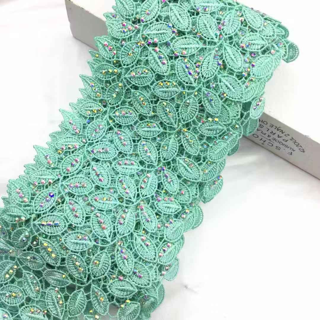 hot fix crystal rhinestone beaded milky fiber polyester cotton tassel fringe Polyester Fringe lace trimming macrame Lace
