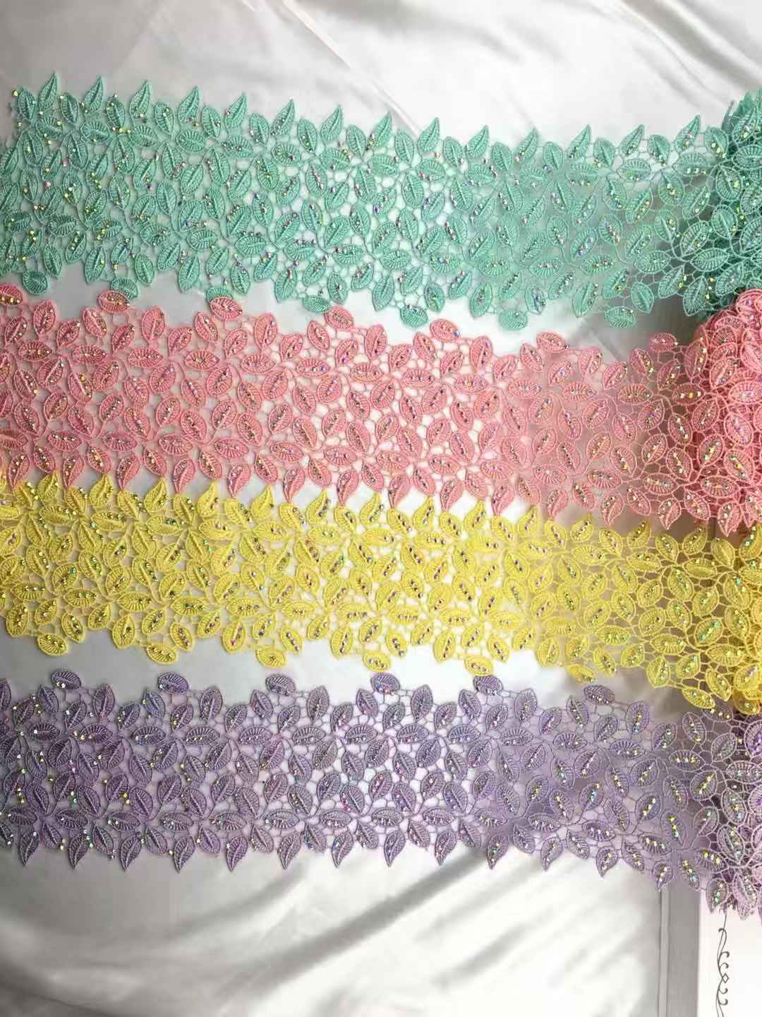 hot fix crystal rhinestone beaded milky fiber polyester cotton tassel fringe Polyester Fringe lace trimming macrame Lace