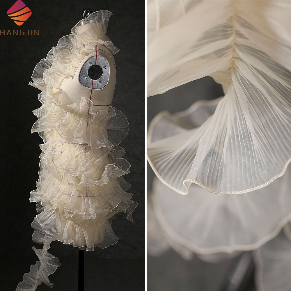 15cm Pleated Ruffled Tulle Lace Trim For Dresses DIY Craft Sewing 3D Ruffle Mesh Edge Lace Trim Beige Gauze Lace Ribbon