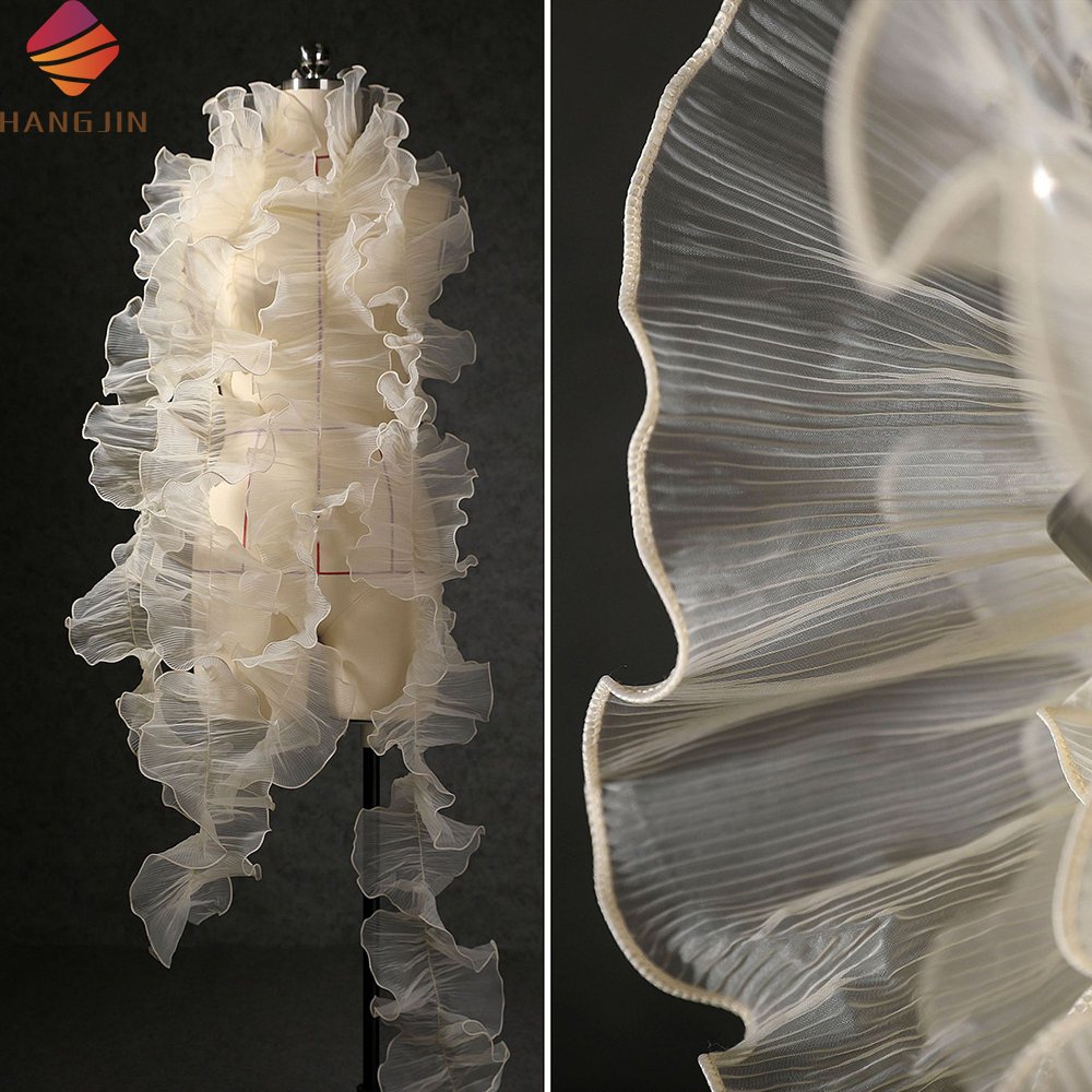 15cm Pleated Ruffled Tulle Lace Trim For Dresses DIY Craft Sewing 3D Ruffle Mesh Edge Lace Trim Beige Gauze Lace Ribbon