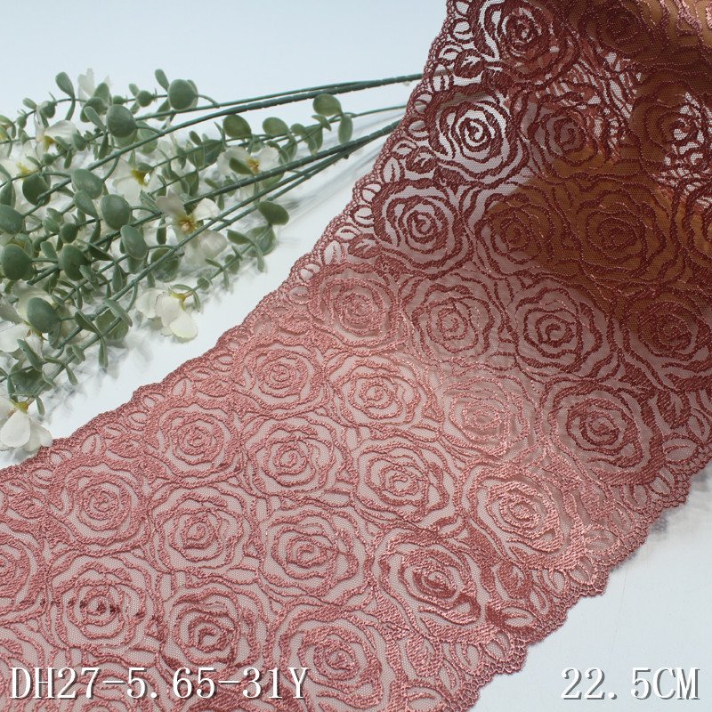 Factory Wholesale Lingerie Accessories Women Underwear Lace Romantic rose Flower Lace Fabric 22cm net brown Embroidery Lace trim