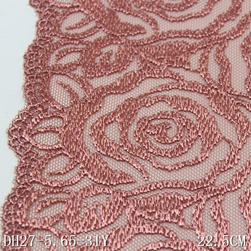 Factory Wholesale Lingerie Accessories Women Underwear Lace Romantic rose Flower Lace Fabric 22cm net brown Embroidery Lace trim
