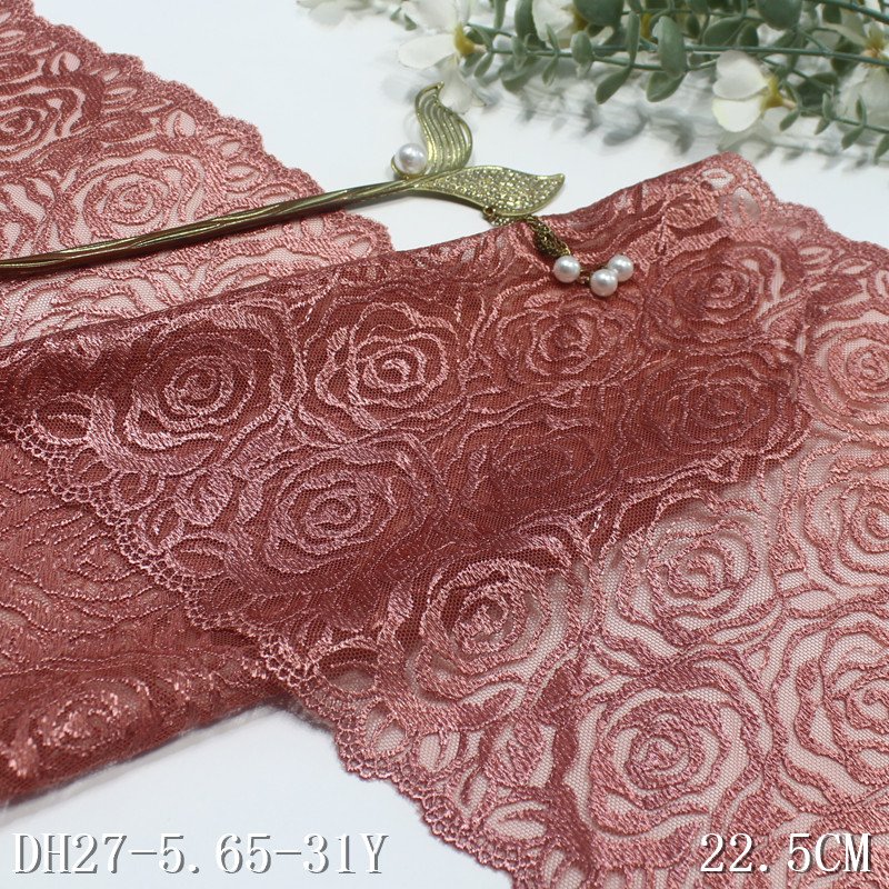 Factory Wholesale Lingerie Accessories Women Underwear Lace Romantic rose Flower Lace Fabric 22cm net brown Embroidery Lace trim