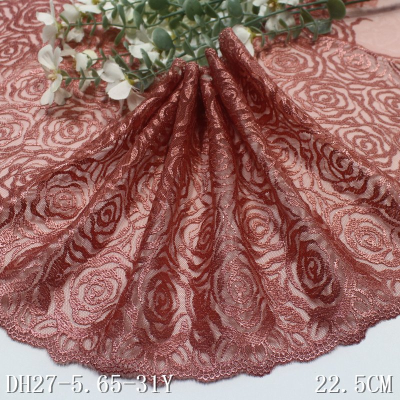 Factory Wholesale Lingerie Accessories Women Underwear Lace Romantic rose Flower Lace Fabric 22cm net brown Embroidery Lace trim