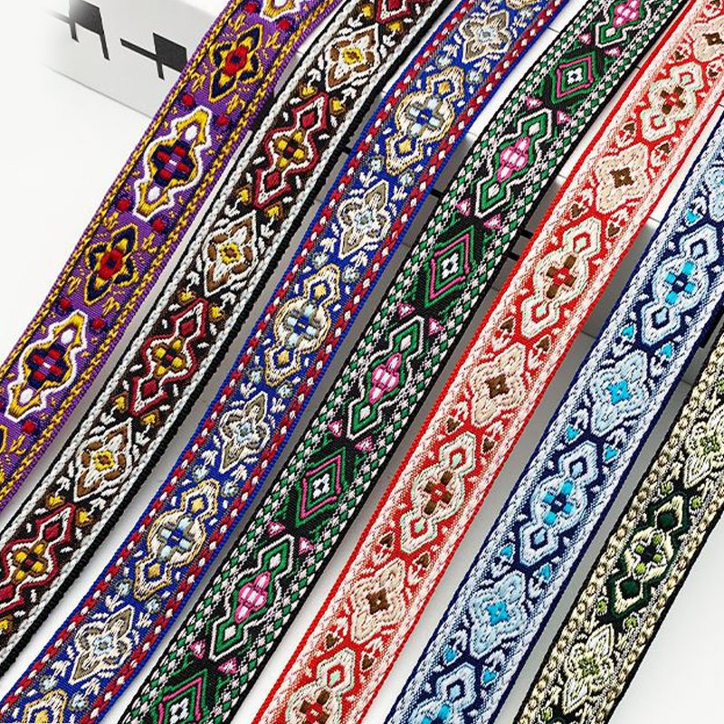 Wholesale Custom Jacquard Embroidered Webbing Home Textile Ethnic Braided Webbing Trim For Bag/Garment/Homedeco