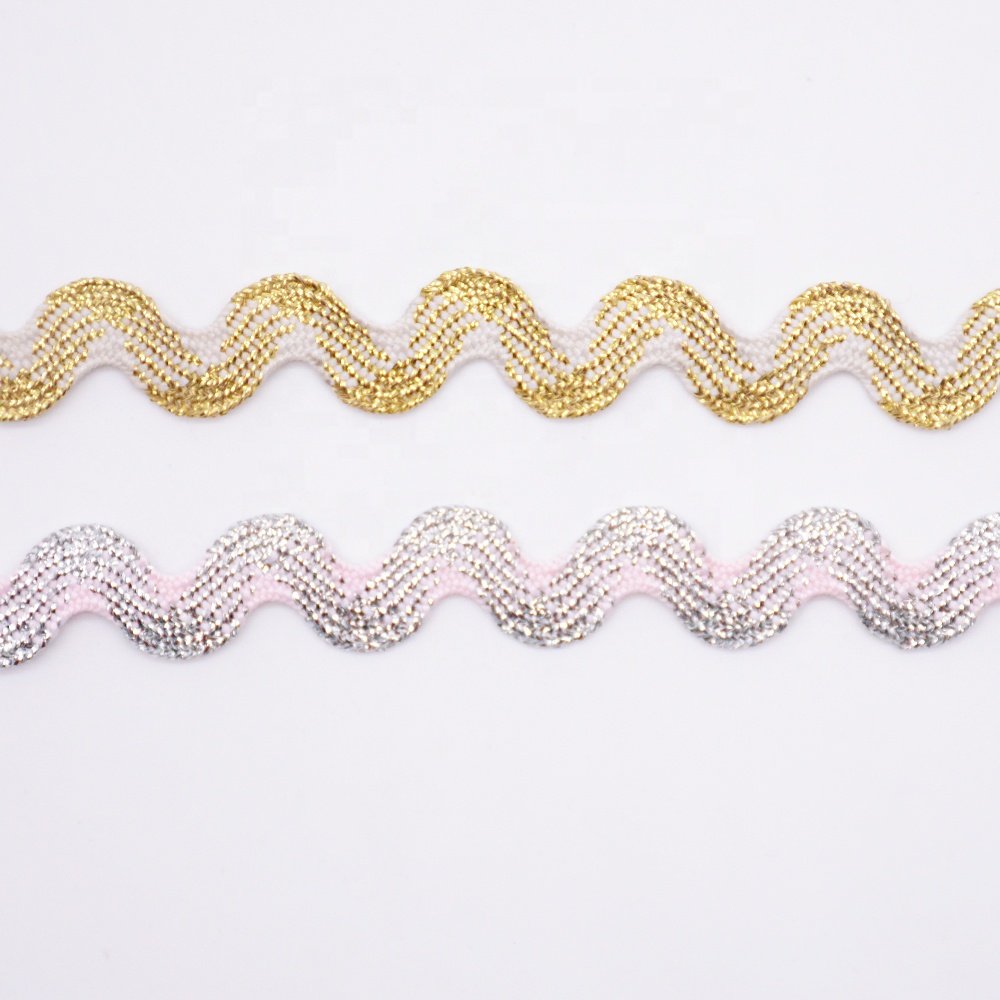 Custom braid gold metallic ric rac trim gold rick rack ribbon tape