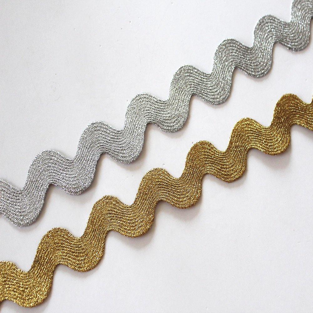 Custom braid gold metallic ric rac trim gold rick rack ribbon tape