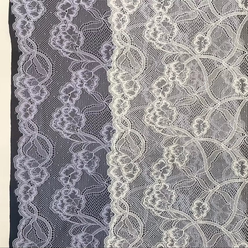 Classic Floral Stretch Lace Fabric 24cm Wide Elastic Spandex Nylon Lace Trim for Lingerie Bra Dress