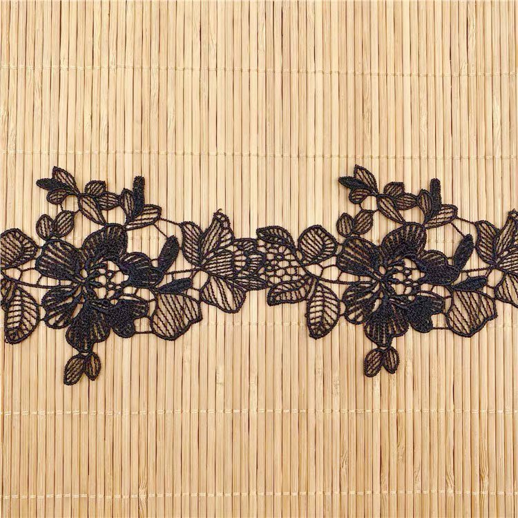 Spot wholesale price 100% polyester fiber rose design hollow lace trim for garment decoration