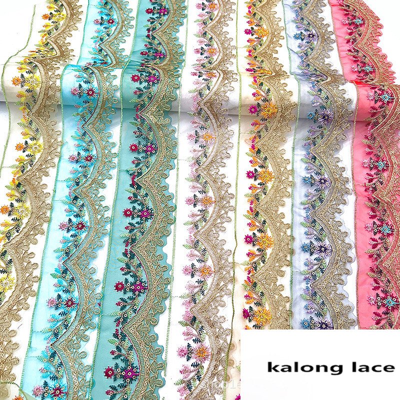 width 7 cm Bohemia embroidery necklace Lace Trimming gold yard tulle Lace ribbon for Butterfly Knot curtain dress