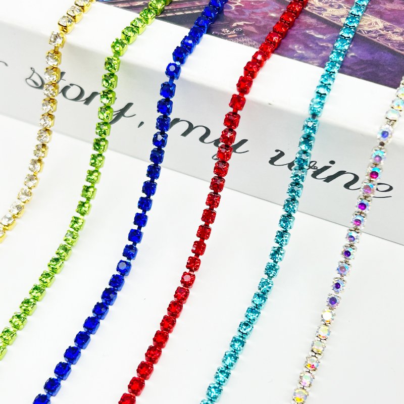 Wholesale Sew-On Rhinestone Cup Chain Strass Roll Trim with Glass Crystal for Shoes and Bags Decoration