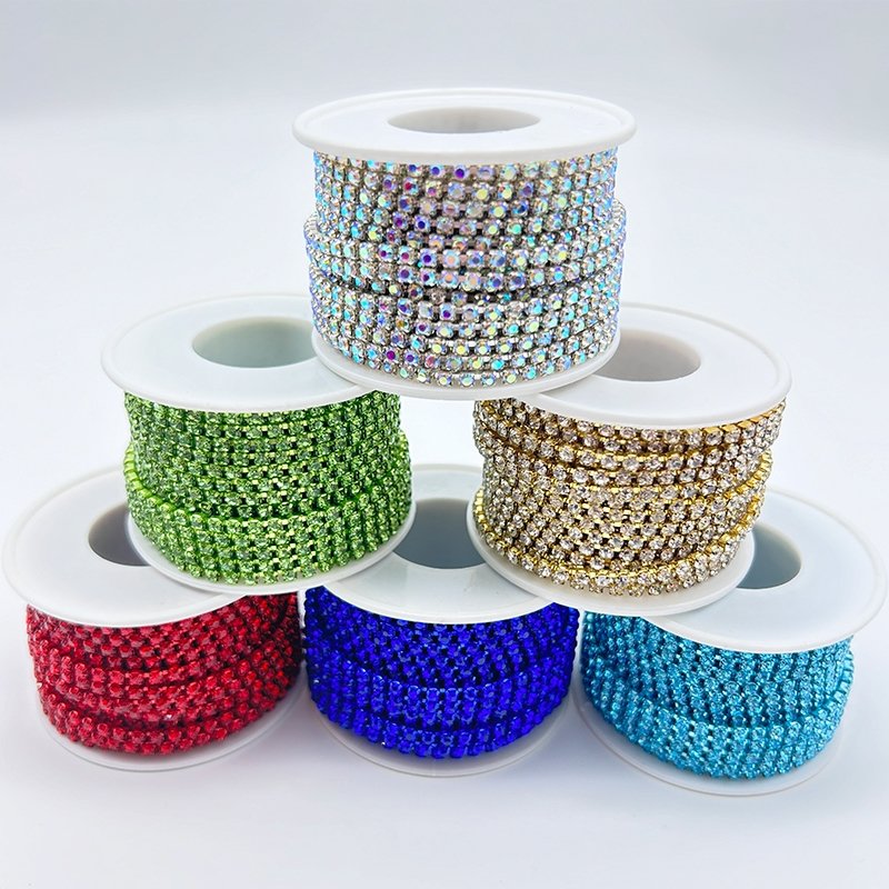 Wholesale Sew-On Rhinestone Cup Chain Strass Roll Trim with Glass Crystal for Shoes and Bags Decoration