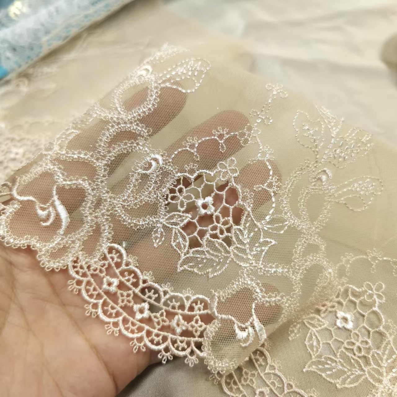 China Wholesale Factory OEM Garment Underwear accessories Shiny Embroidery Tulle Lace Trim Mesh Lace trim