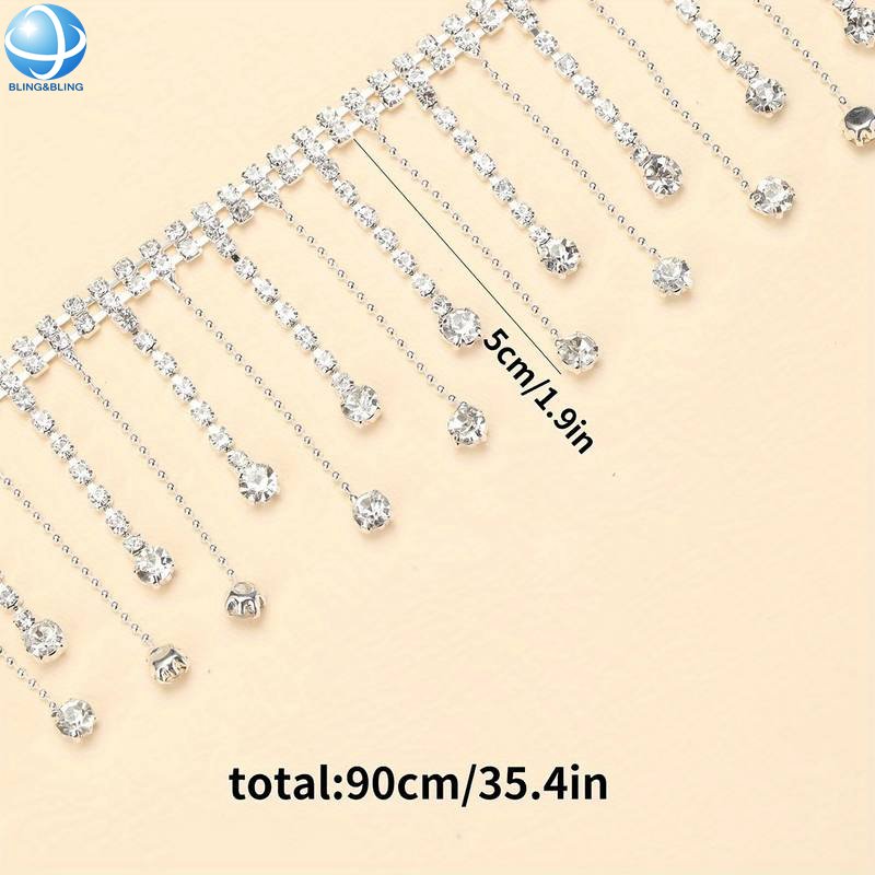 Sparkly Clear Crystal Ribbon Tassel Chain Trimming Rhinestone Cup Chain For Wedding Party Dress Necklace DIY Sewing Craft Decor