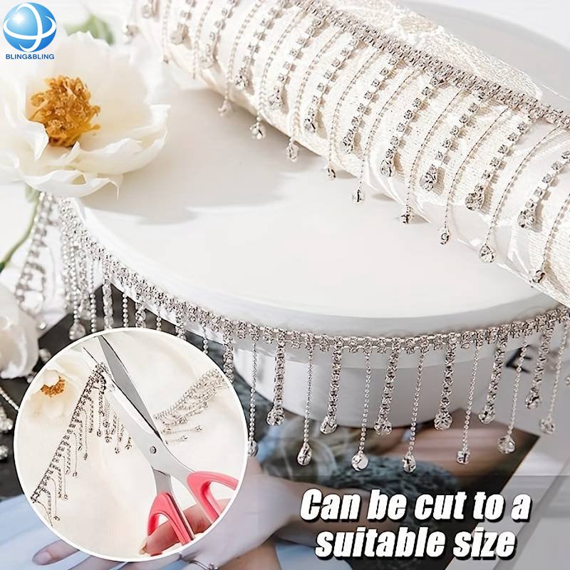 Sparkly Clear Crystal Ribbon Tassel Chain Trimming Rhinestone Cup Chain For Wedding Party Dress Necklace DIY Sewing Craft Decor