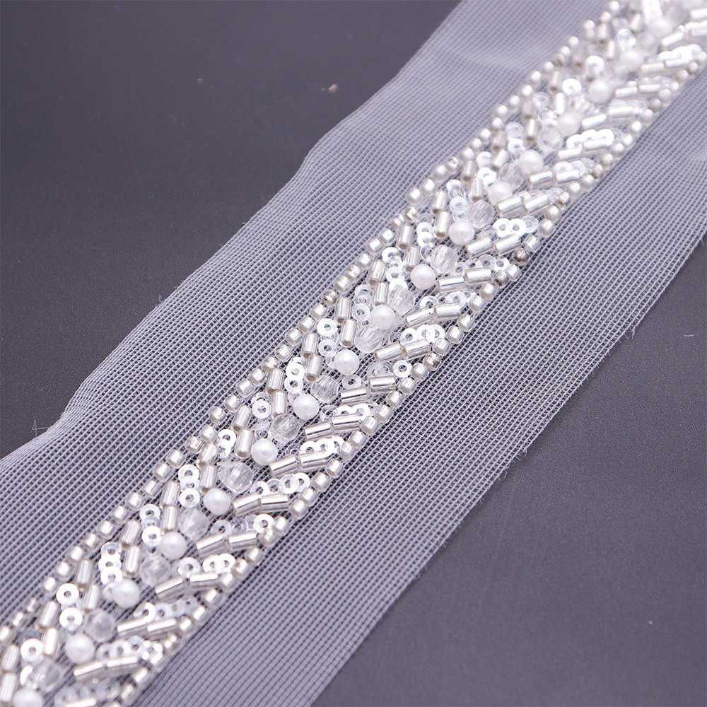 Diy Decorative White Bridal Lace Trim Embroidery New Pearls And Beads Lace Trim For Dress