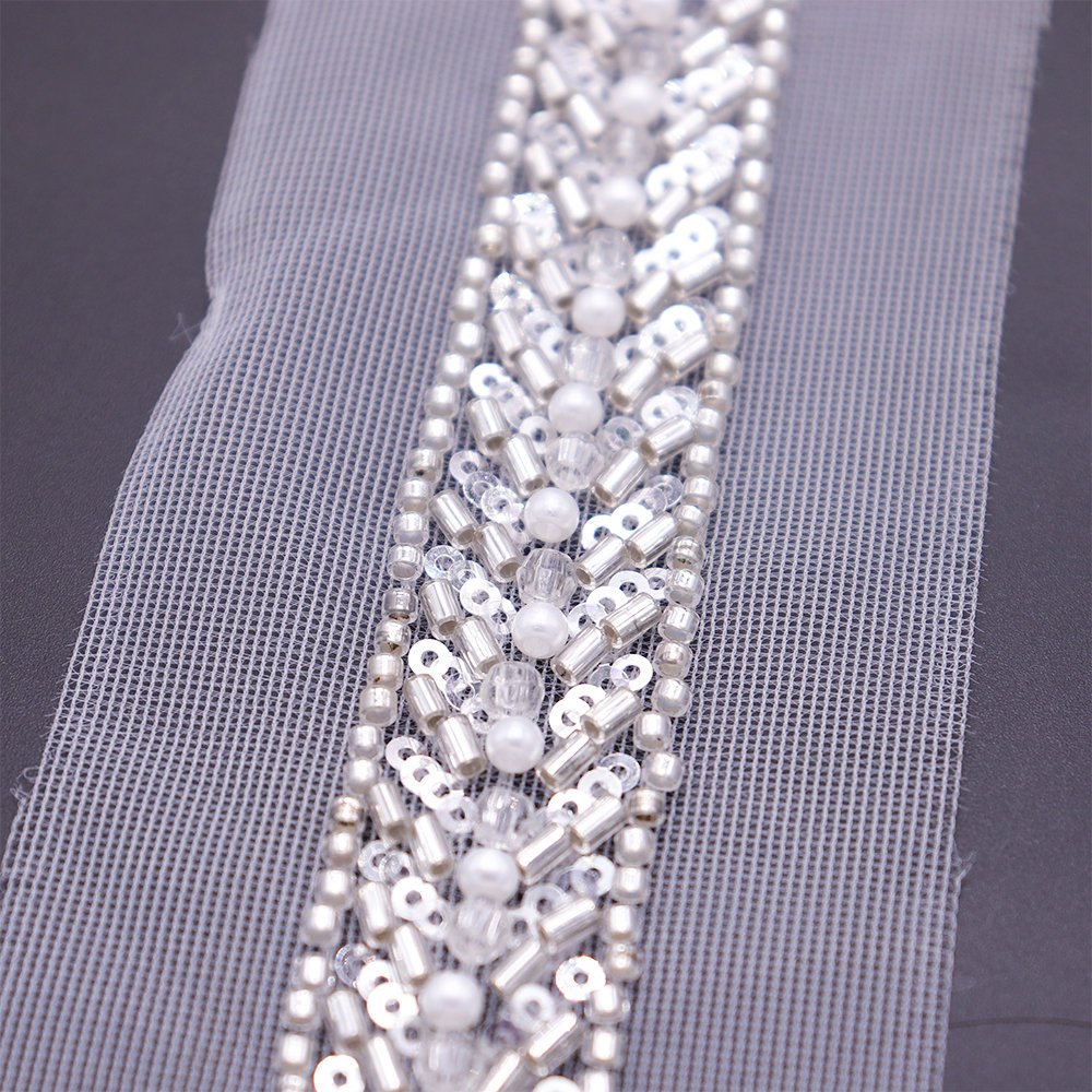 Diy Decorative White Bridal Lace Trim Embroidery New Pearls And Beads Lace Trim For Dress