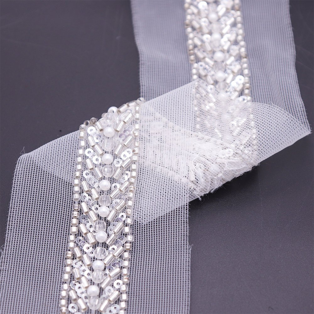 Diy Decorative White Bridal Lace Trim Embroidery New Pearls And Beads Lace Trim For Dress