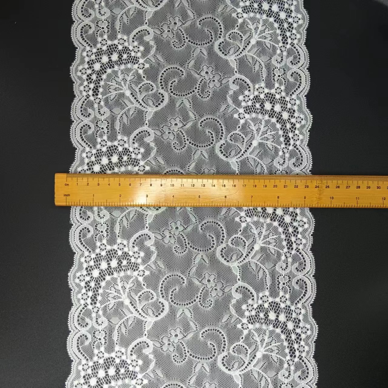 24 cm Width Floral Lace Trim White Voile Nylon Spandex Lace Fabrics for Women's Bra Sexy Lace Fabric Decoration