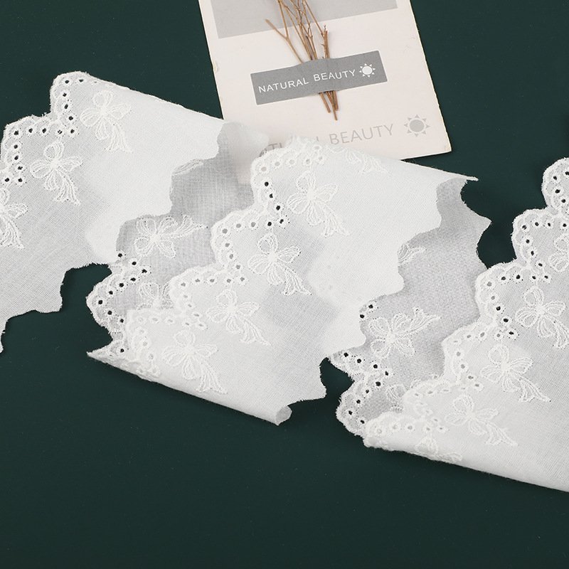 Wholesale White Cotton Lace Fabric Heart Shape Eyelet Mesh Embroidery 100% Cotton Lace Trimmings