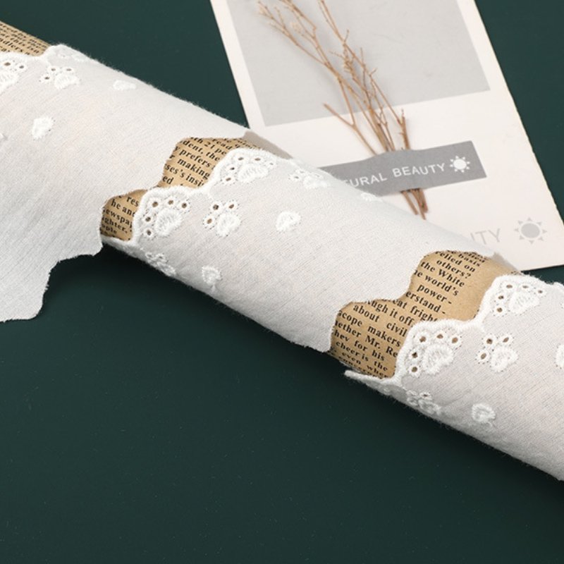 Wholesale White Cotton Lace Fabric Heart Shape Eyelet Mesh Embroidery 100% Cotton Lace Trimmings