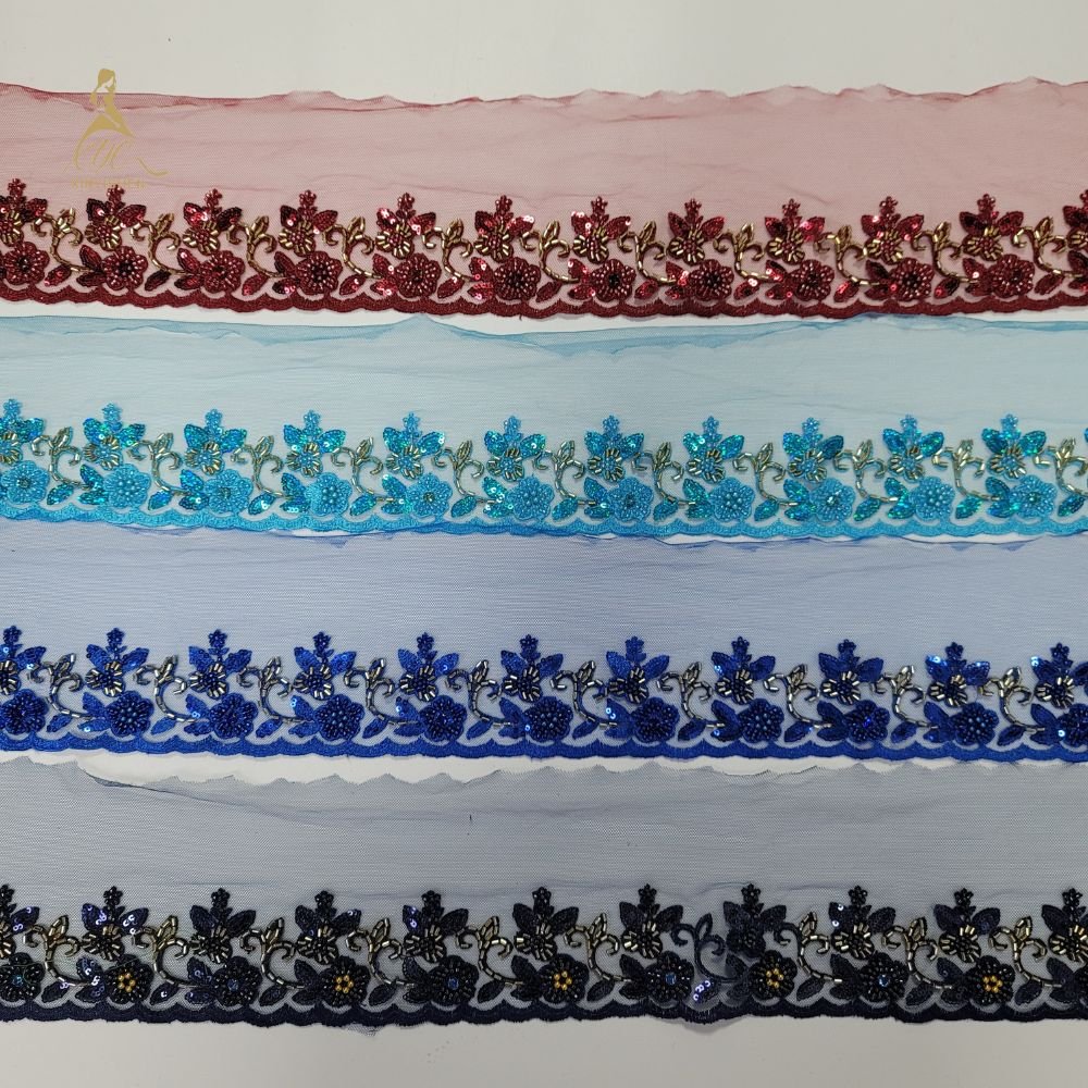 or standard good price indian george lace trim design china wholesale rhinestone trimming lace fabric for dress