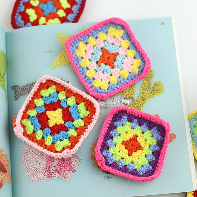Classic handmade crochet motif trims granny square crochet pocket decoration DIY clothing accessories