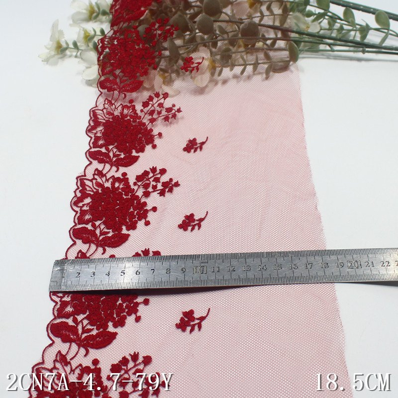 18cm Top Quality Newest red net Embroidered Lace Trim for Ladies' Lingerie fancy floral lace
