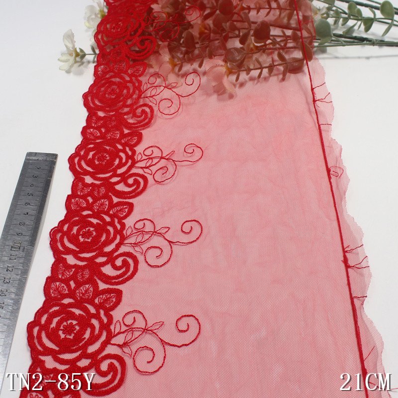 Vintage Fresh 21CM Black Blue Tulle Vivid Rose Embroidery Lace Voile Embroidered Lace Trim Lace Fabric For Women Dress