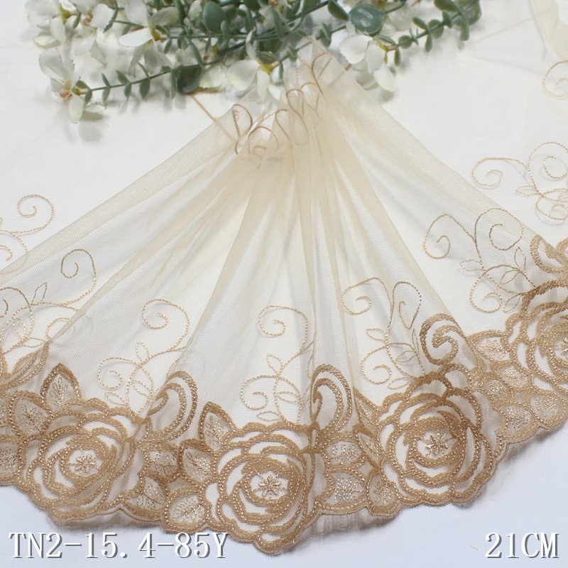 Vintage Fresh 21CM Black Blue Tulle Vivid Rose Embroidery Lace Voile Embroidered Lace Trim Lace Fabric For Women Dress