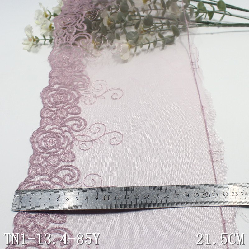 Vintage Fresh 21CM Black Blue Tulle Vivid Rose Embroidery Lace Voile Embroidered Lace Trim Lace Fabric For Women Dress