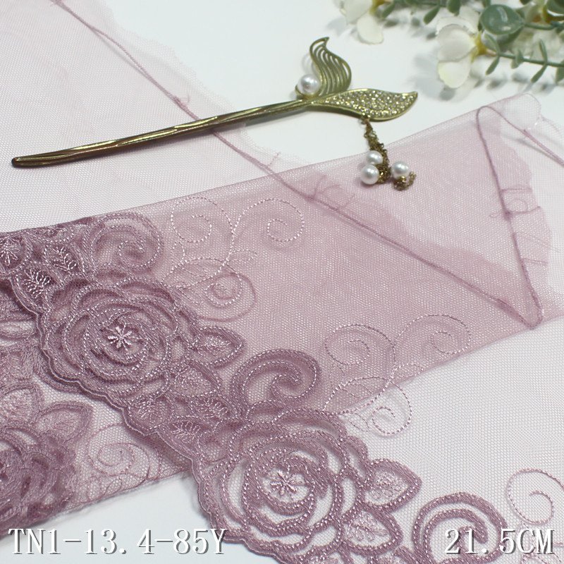 Vintage Fresh 21CM Black Blue Tulle Vivid Rose Embroidery Lace Voile Embroidered Lace Trim Lace Fabric For Women Dress