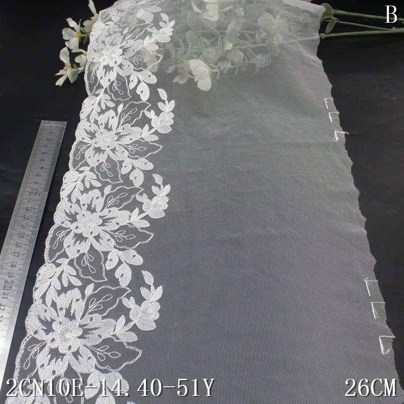 Flower Mesh Embroidery Lace 26cm wide Black Embroidered Lace Trim Polyester Nylon Lace For Lingerie
