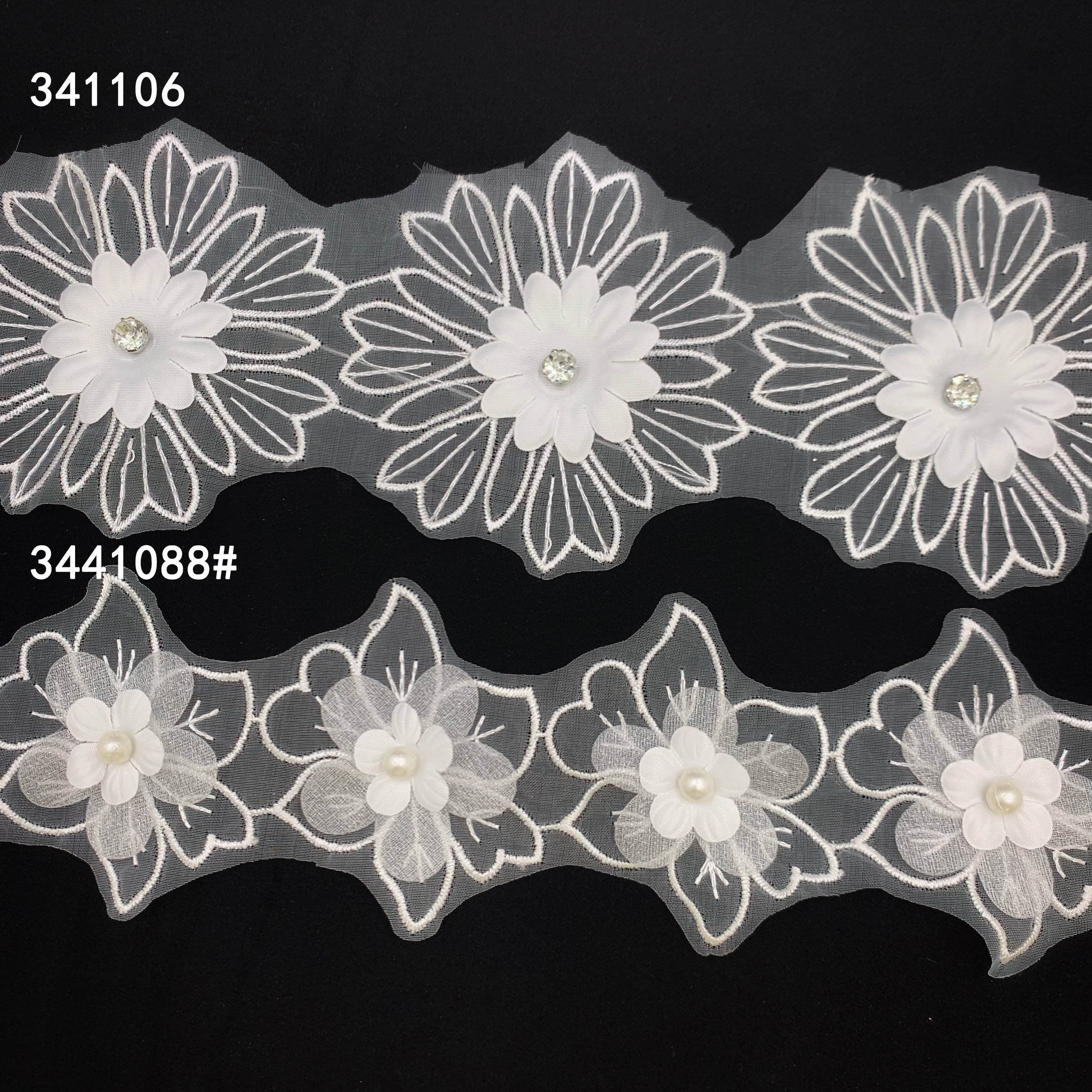 Wholesale Price Printed 3d Flower Bead Lace White Bridal Embroidered Mesh Lace Fabric Trim For Wedding