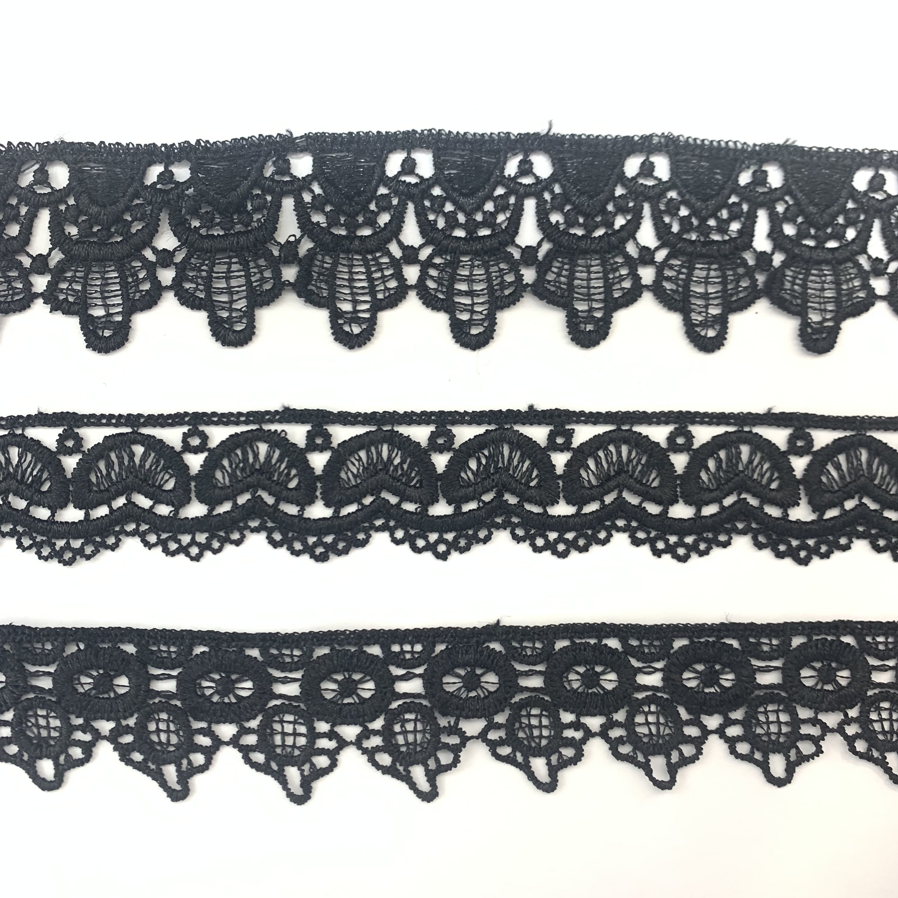Wholesale Price 100% Polyester Guipur Lace Renda Black Beads Fancy Embroidery Africans Lace Fabric Trim