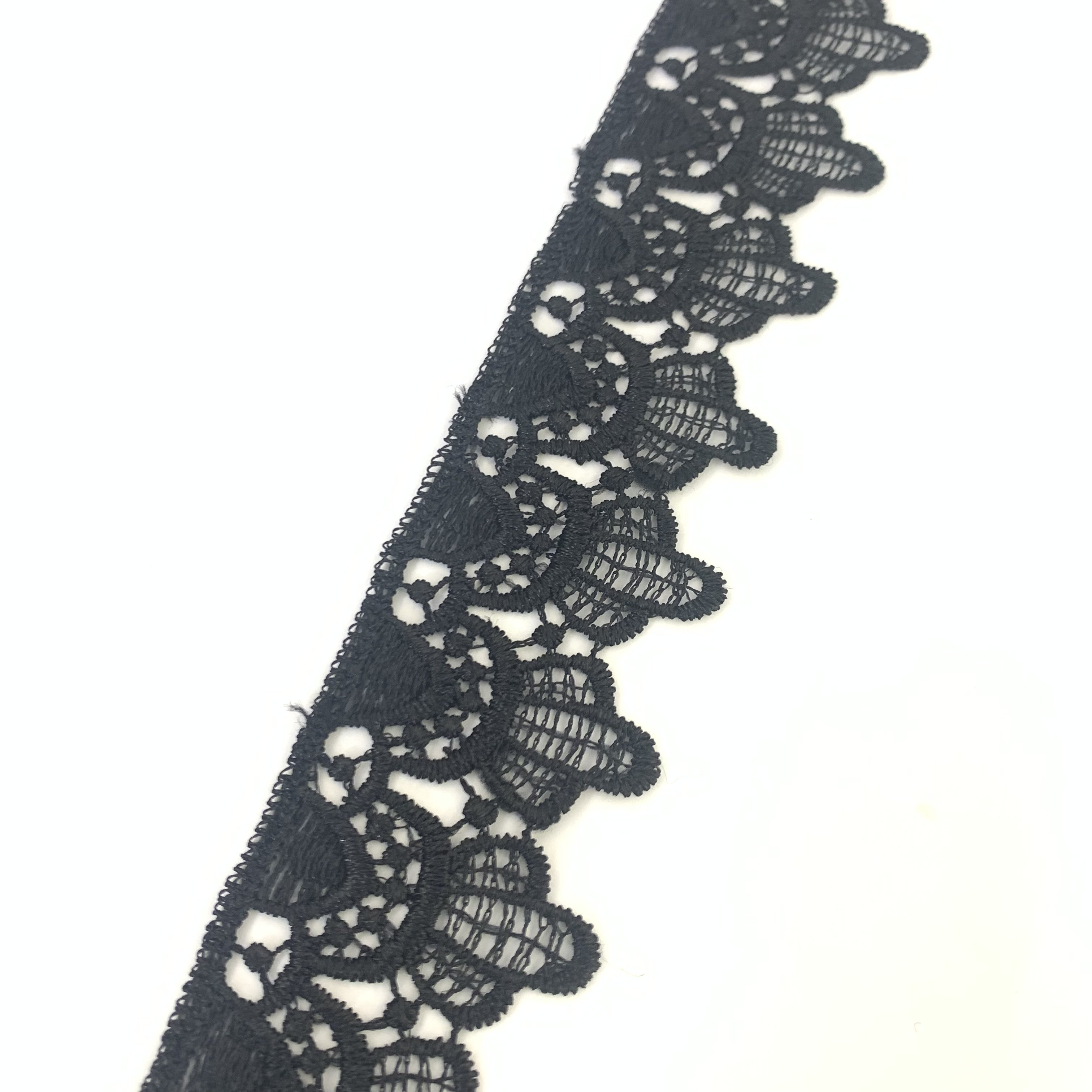 Wholesale Price 100% Polyester Guipur Lace Renda Black Beads Fancy Embroidery Africans Lace Fabric Trim
