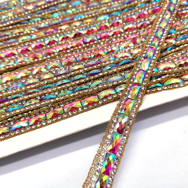2025 Trinidad Carnival Costume Decoration Accessory Various Colors Iron Iridescence Resin Rhinestone Trimming in Stock